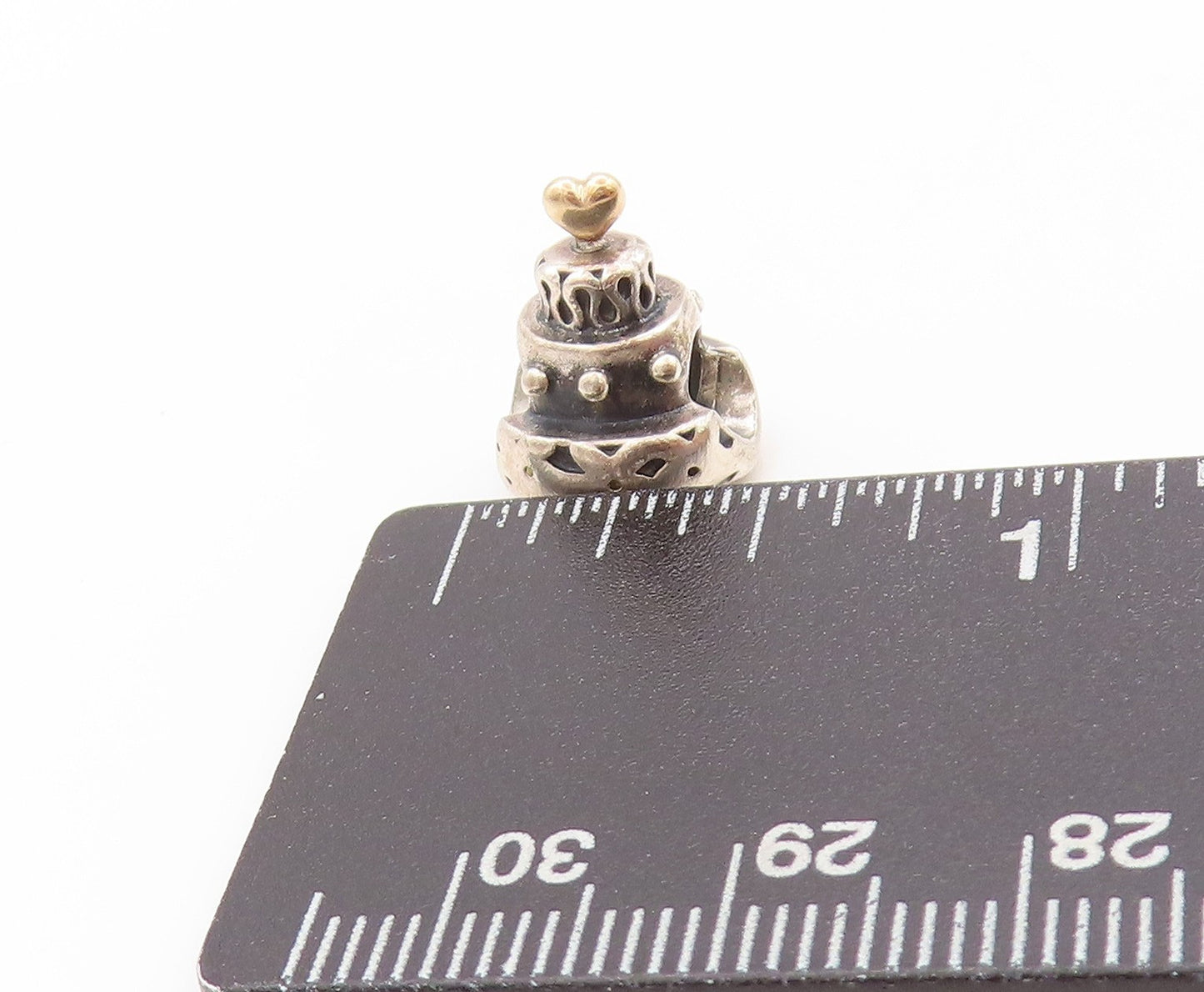 14k Gold 925 Sterling Silver Vintage Pendant PANDORA Wedding Cake Charm  PT24139