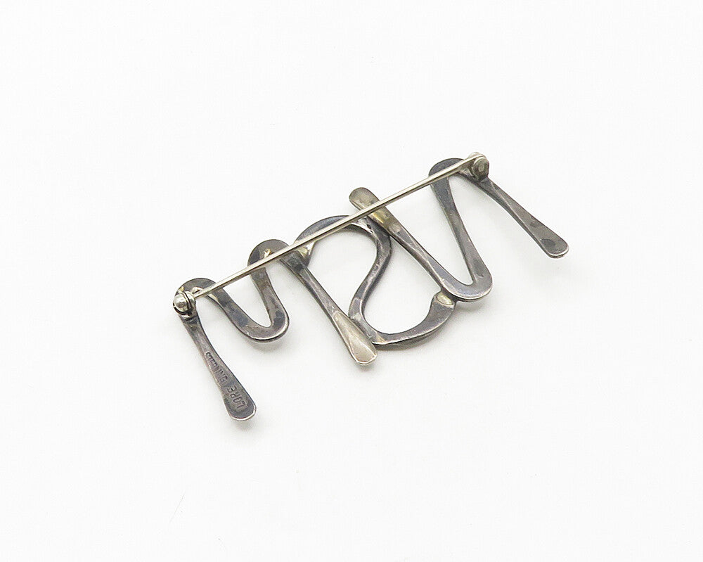 LORE 925 Sterling Silver  Vintage Modernist Oxidized Brooch Pin  BP7283