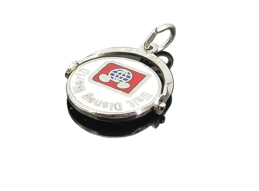 WALT DISNEY 925 Silver  Vintage Enamel Disney World Round Drop Pendant  PT6362