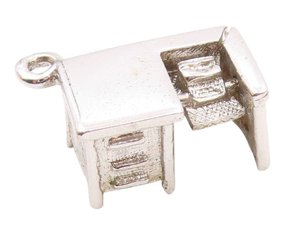 925 Sterling Silver  Vintage Office Desk With Computer Charm Pendant  PT21731