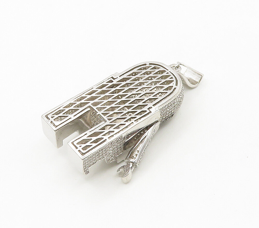 925 Sterling Silver  Modernist Cubic Zirconia Encrusted Robot Pendant  PT12198