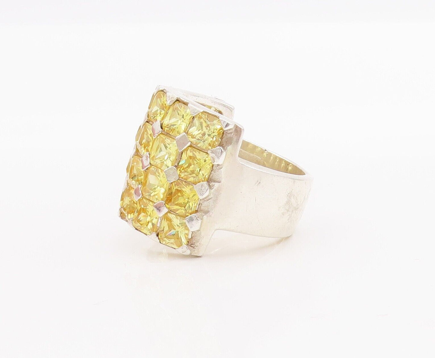 925 Sterling Silver Vintage Ring Broad Band Round Cut Citrine  Sz 8  RG28325