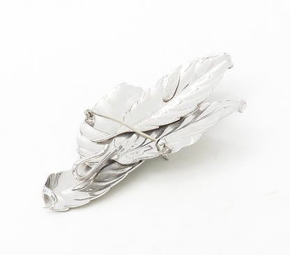 OLD CREST 925 Sterling Silver  Vintage Shiny Floral Leaves Brooch Pin  BP6534