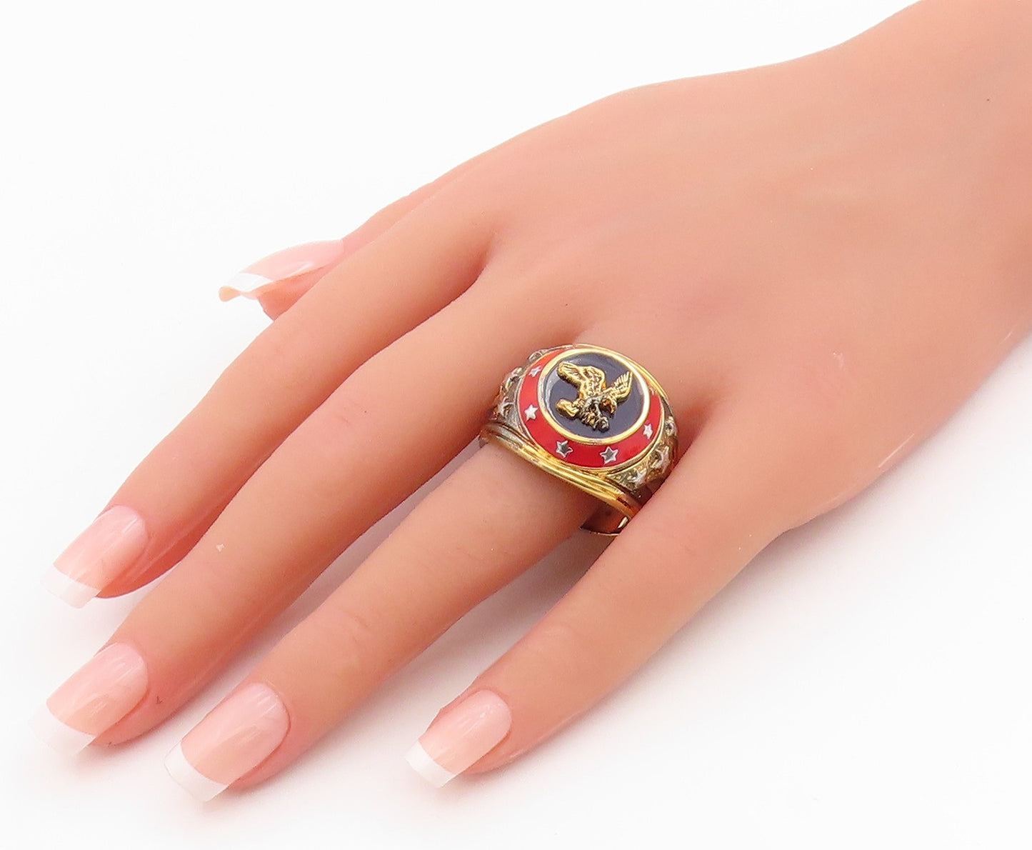 925 Sterling Silver Vintage Ring Gold Plated Enameled Eagle Band  Sz 14  RG34221