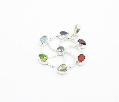 925 Sterling Silver  Topaz Tanzanite Peridot & Amethyst Wheel Pendant  PT5584