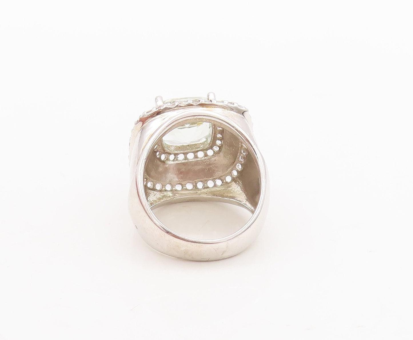 925 Sterling Silver Vintage Ring Square Cut Green Amethyst Topaz  Sz 7  RG29456