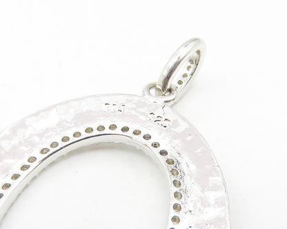925 Sterling Silver  Shiny Hammered Open Oval Polished Drop Pendant  PT8746