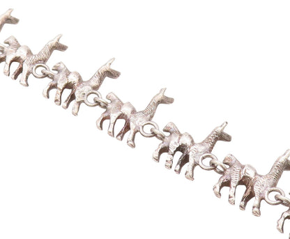 925 Sterling Silver Vintage Bracelet Etched Llama Animal Charm Chain  BT11404