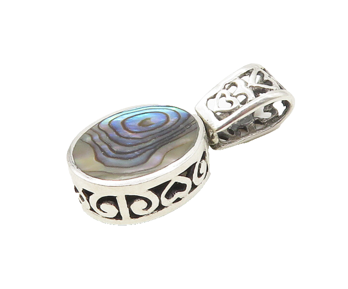 925 Sterling Silver  Vintage Abalone Double Sided Floral Pendant  PT13772