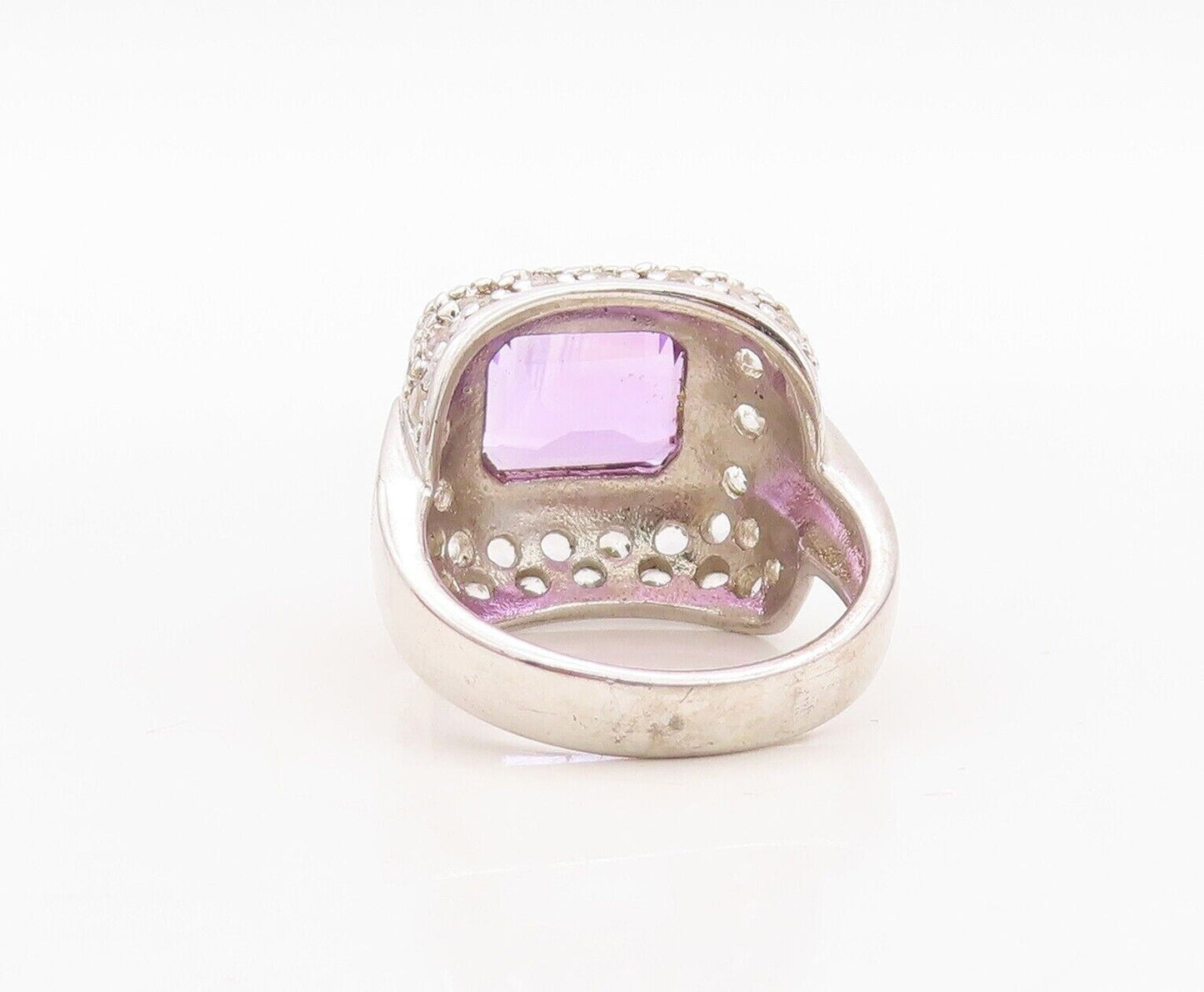 925 Sterling Silver Vintage Ring Square Cut Amethyst & Topaz Inlay Sz 7  RG30032