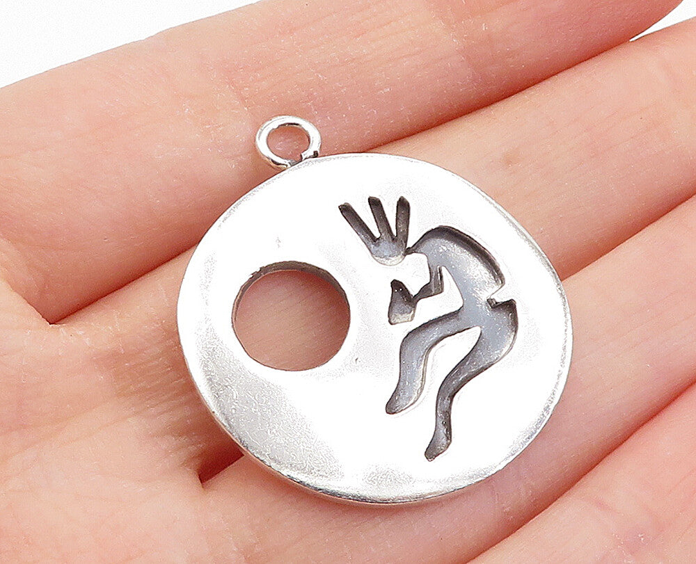 MEXICO 925 Sterling Silver  Vintage Oxidized Kokopelli Dancer Pendant  PT3886