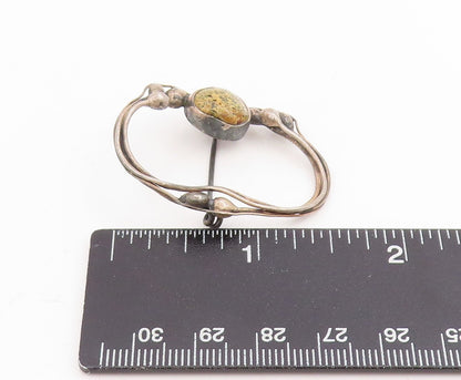 925 Sterling Silver Vintage Brooch Pin Agate Antique Botanical Vines  BP12202