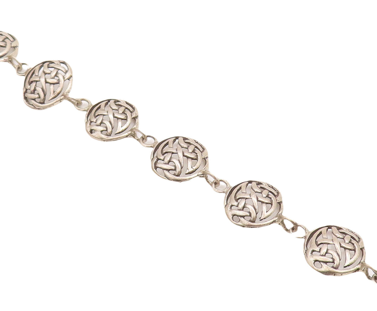 925 Sterling Silver Vintage Bracelet Round Cutout Celtic Knots  BT10637
