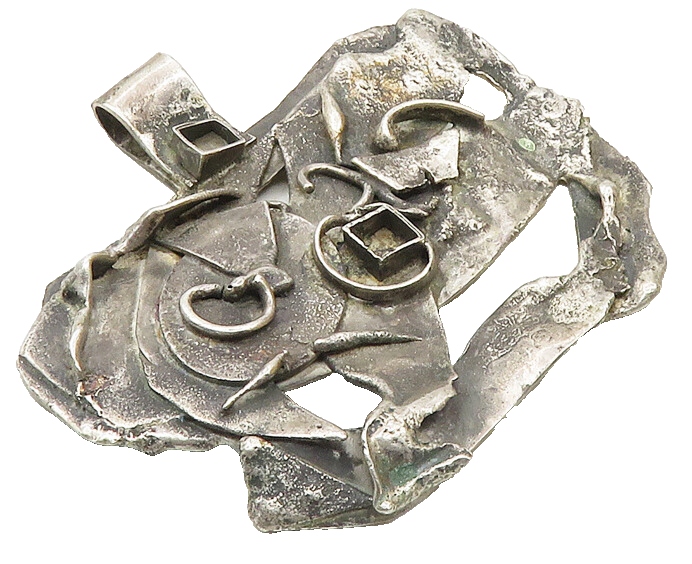 925 Sterling Silver  Vintage Modernist Sculpted Design Slide Pendant  PT7484