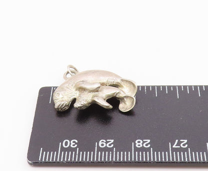925 Sterling Silver  Vintage Carved Parent & Child Seal Love Pendant  PT21685