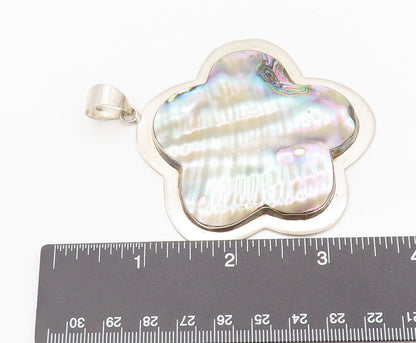 925 Silver  Vintage Large 5 Petal Flower Cutout Halo Bordered Pendant  PT22273