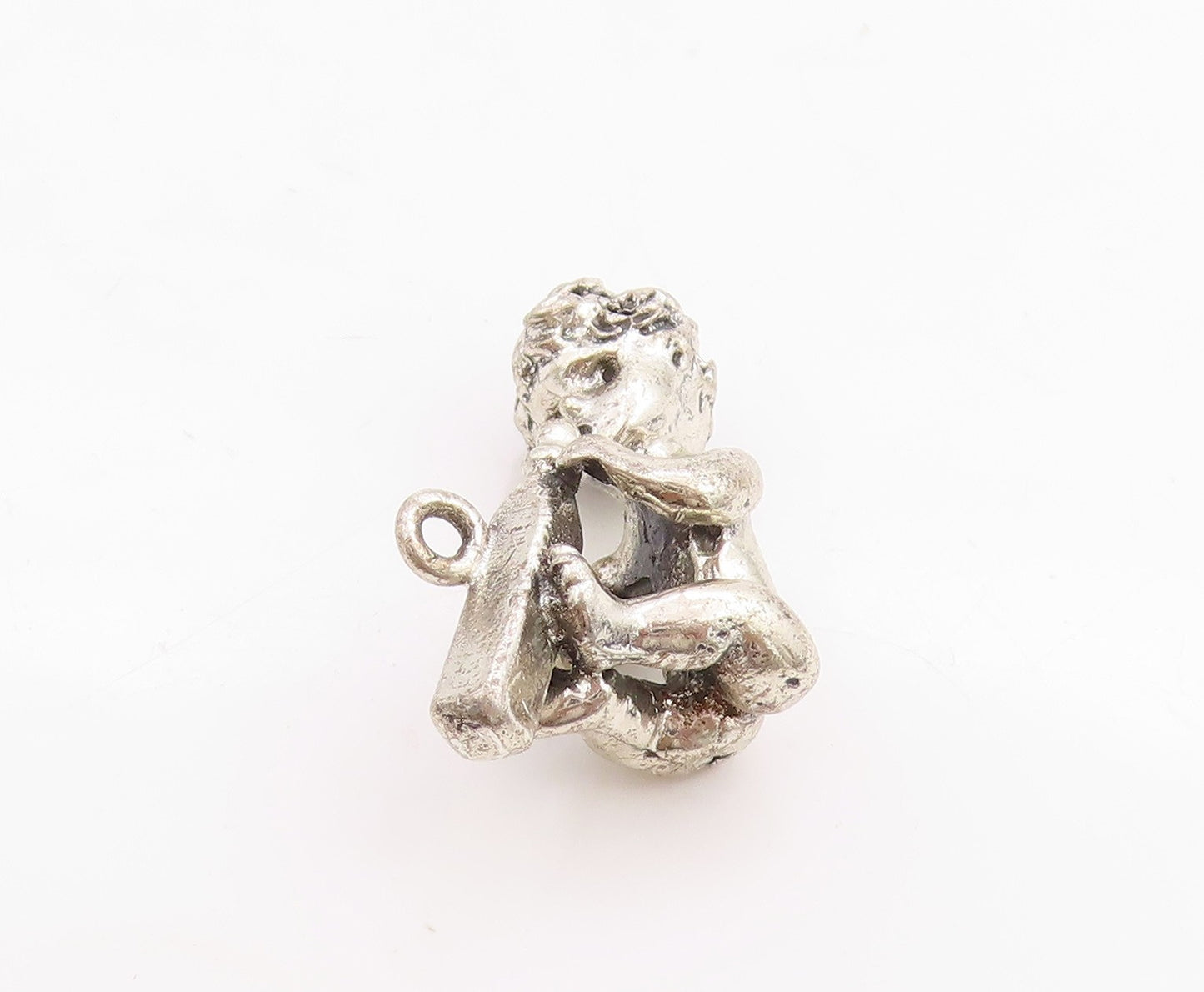 925 Sterling Silver Vintage Pendant 3D Carved Child Drinking Milk Charm  PT24667
