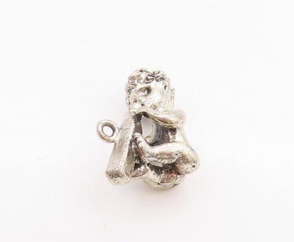 925 Sterling Silver Vintage Pendant 3D Carved Child Drinking Milk Charm  PT24667