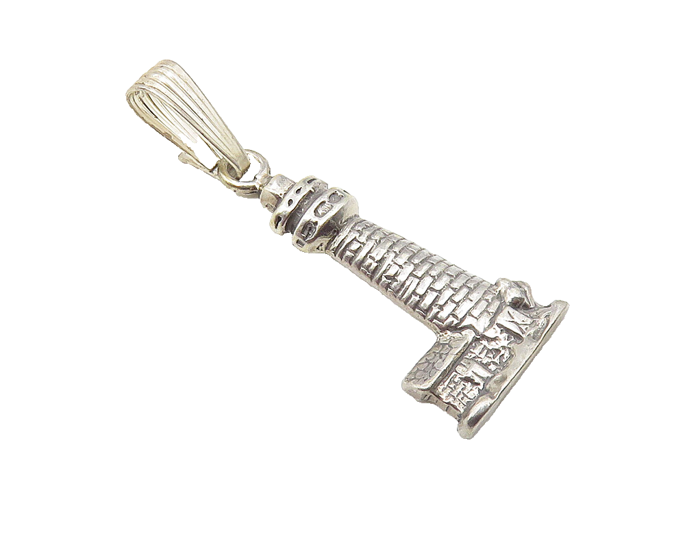 SW 925 Sterling Silver  Vintage Light House Motif Etched Detail Pendant PT8338