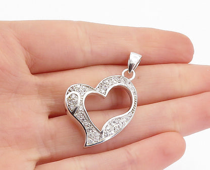 925 Sterling Silver  Sparkling Cubic Zirconia Open Love Heart Pendant  PT3999