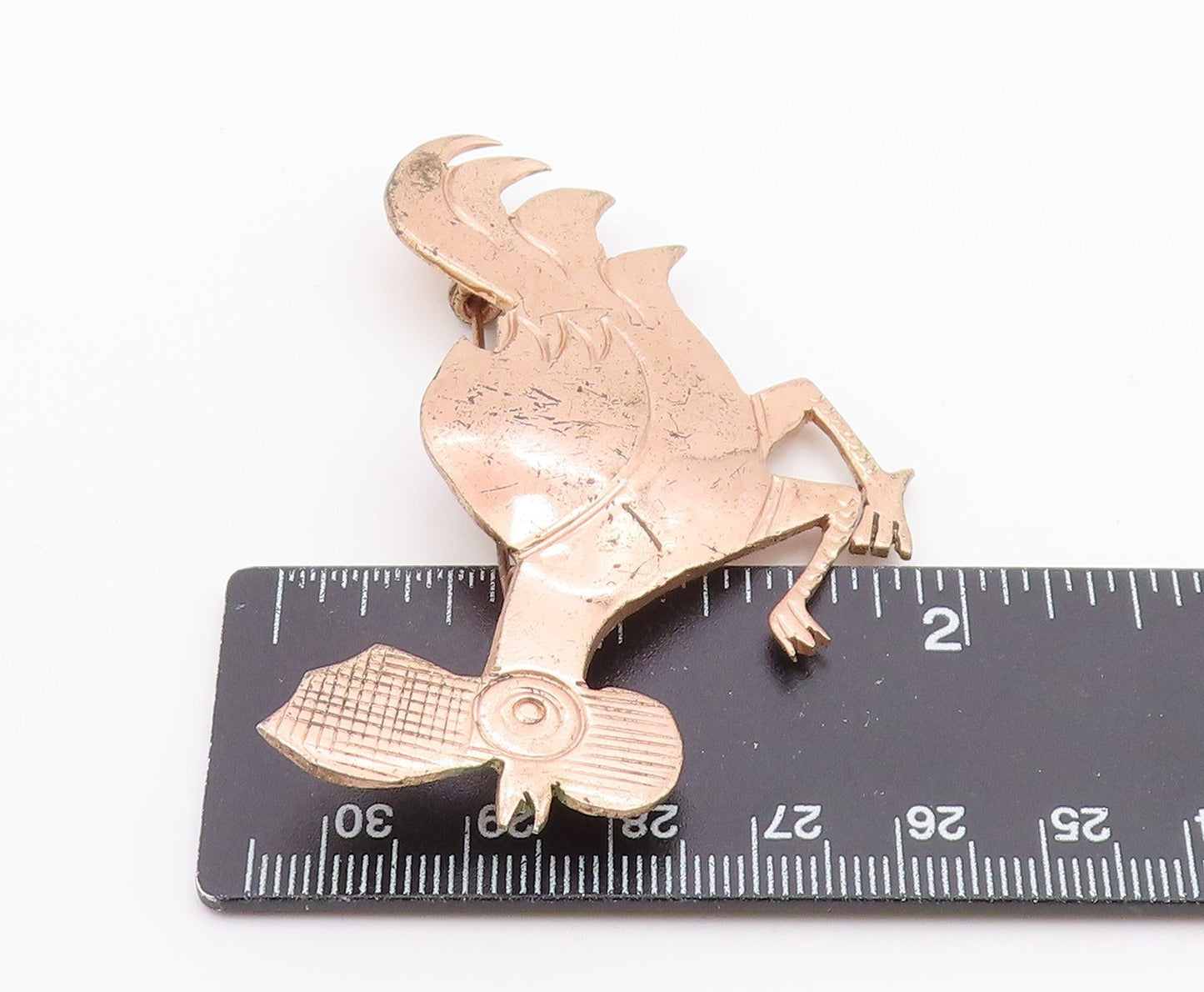 MEXICO 925 Sterling Silver  Vintage Copper Tone Rooster Brooch Pin  BP3142