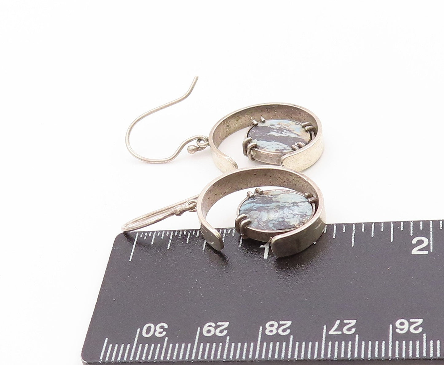 925 Sterling Silver Vintage Earrings Cutout Semi Circle With Gemstone  EG13540