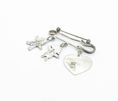 EFS MEXICO 925 Silver  Vintage Shiny Children Heart Charms Brooch Pin  BP1187
