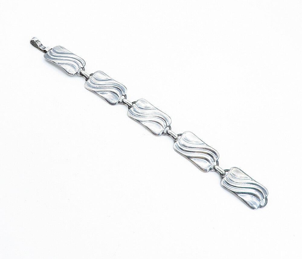 925 Sterling Silver  Vintage European Swirl Square Link Chain Bracelet BT2849