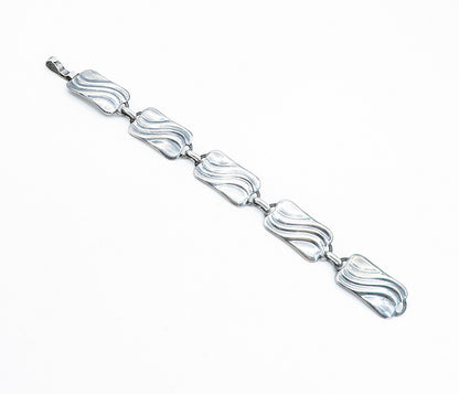 925 Sterling Silver  Vintage European Swirl Square Link Chain Bracelet BT2849