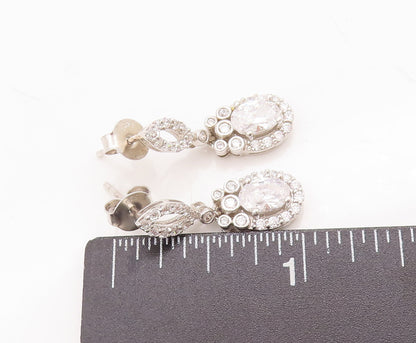 925 Sterling Silver Vintage Earrings Carved Eye Shape & Dangling Oval CZ EG13006
