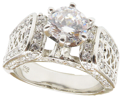 925 Sterling Silver  Shiny Cubic Zirconia Love Hearts Band Ring Sz 7  RG14120