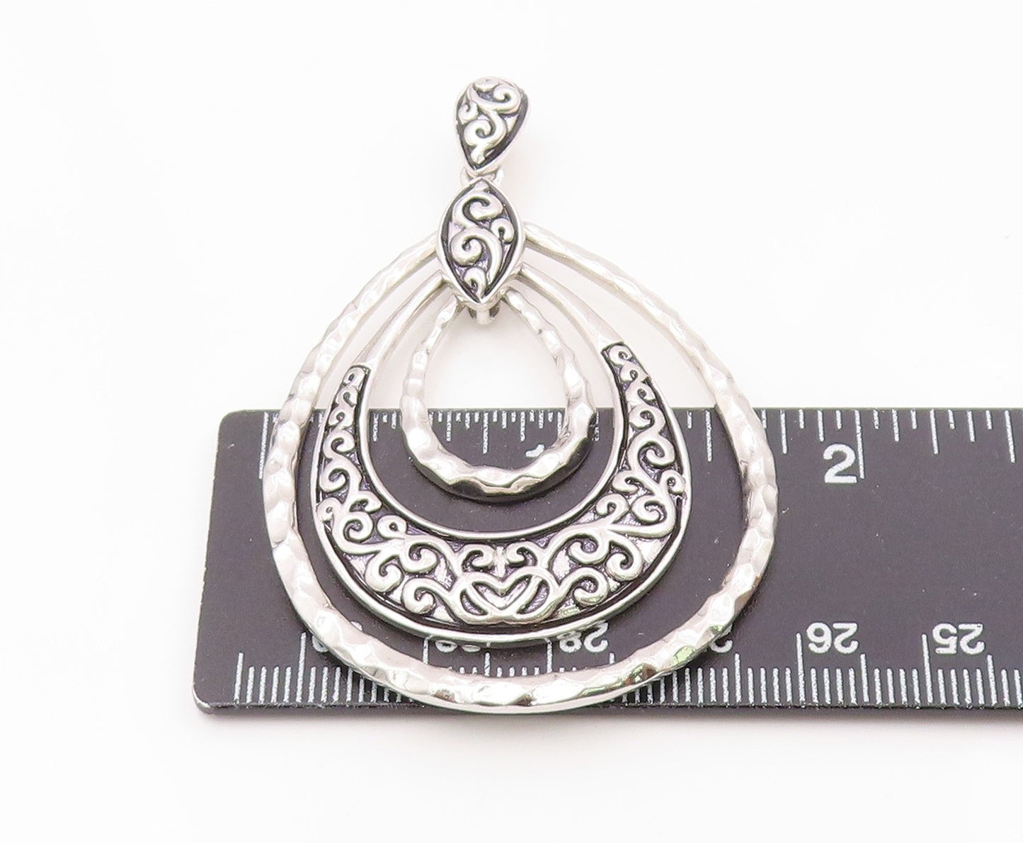 925 Sterling Silver  Shiny Graduated Tear Drop Hammered Swirl Pendant  PT13375