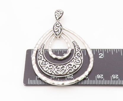 925 Sterling Silver  Shiny Graduated Tear Drop Hammered Swirl Pendant  PT13375