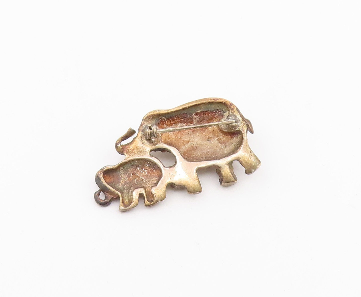 925 Sterling Silver  Vintage Mom & Baby Elephant Motif Brooch Pin  BP8355