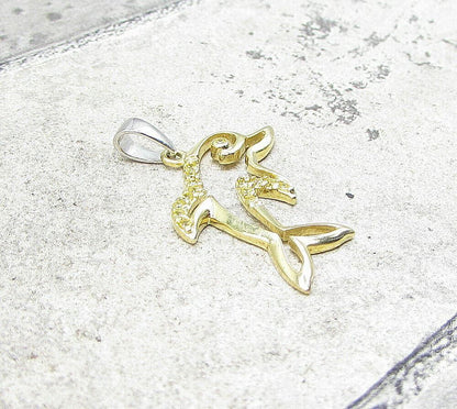 Gold Over 925 Sterling Silver Cubic Zirconia Dolphin Drop Pendant PT1363