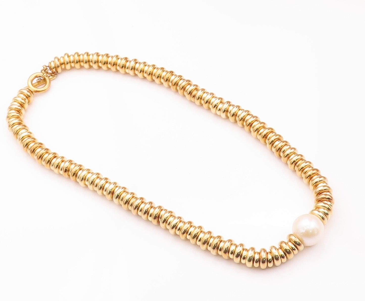 925 Sterling Silver Vintage Necklace Gold Plated Rings Stacked Pearl  NE4268