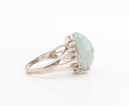 925 Sterling Silver Vintage Ring Large Oval Cut Gemstone & CZ  Sz 7.5  RG29187