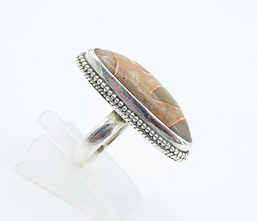 925 Sterling Silver  Tear Drop Spotted Jasper Twist Cocktail Ring Sz 6  RG8342