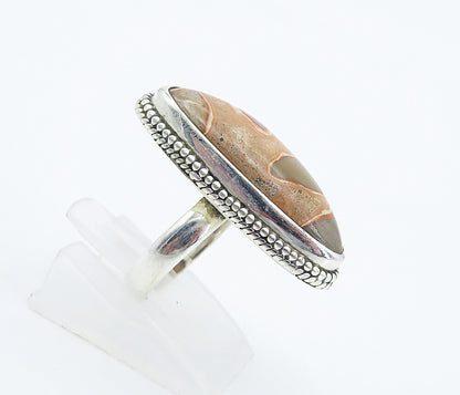 925 Sterling Silver  Tear Drop Spotted Jasper Twist Cocktail Ring Sz 6  RG8342
