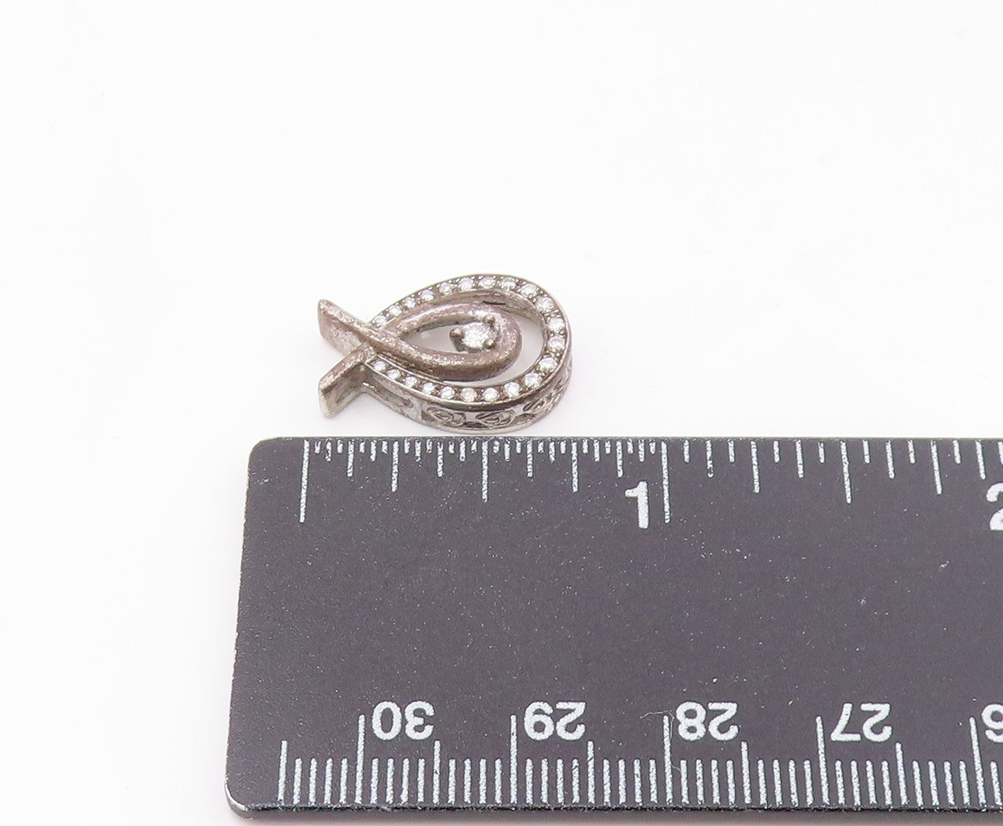 925 Sterling Silver  Vintage Genuine Diamonds Open Tear Drop Pendant  PT19616