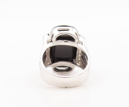 925 Sterling Silver Vintage Ring Rectangle Shape Onyx CZ Side Band  Sz 7 RG29444