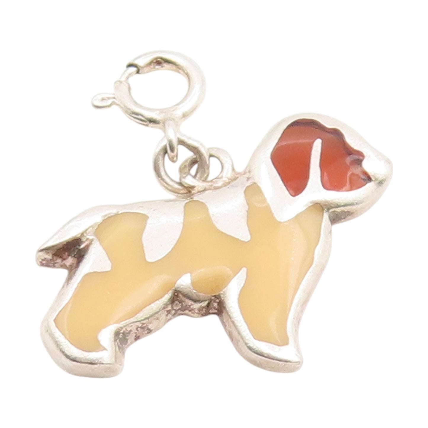 925 Sterling Silver Vintage Pendant Enameled Saint Bernard Dog Charm  PT25981