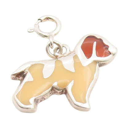 925 Sterling Silver Vintage Pendant Enameled Saint Bernard Dog Charm  PT25981