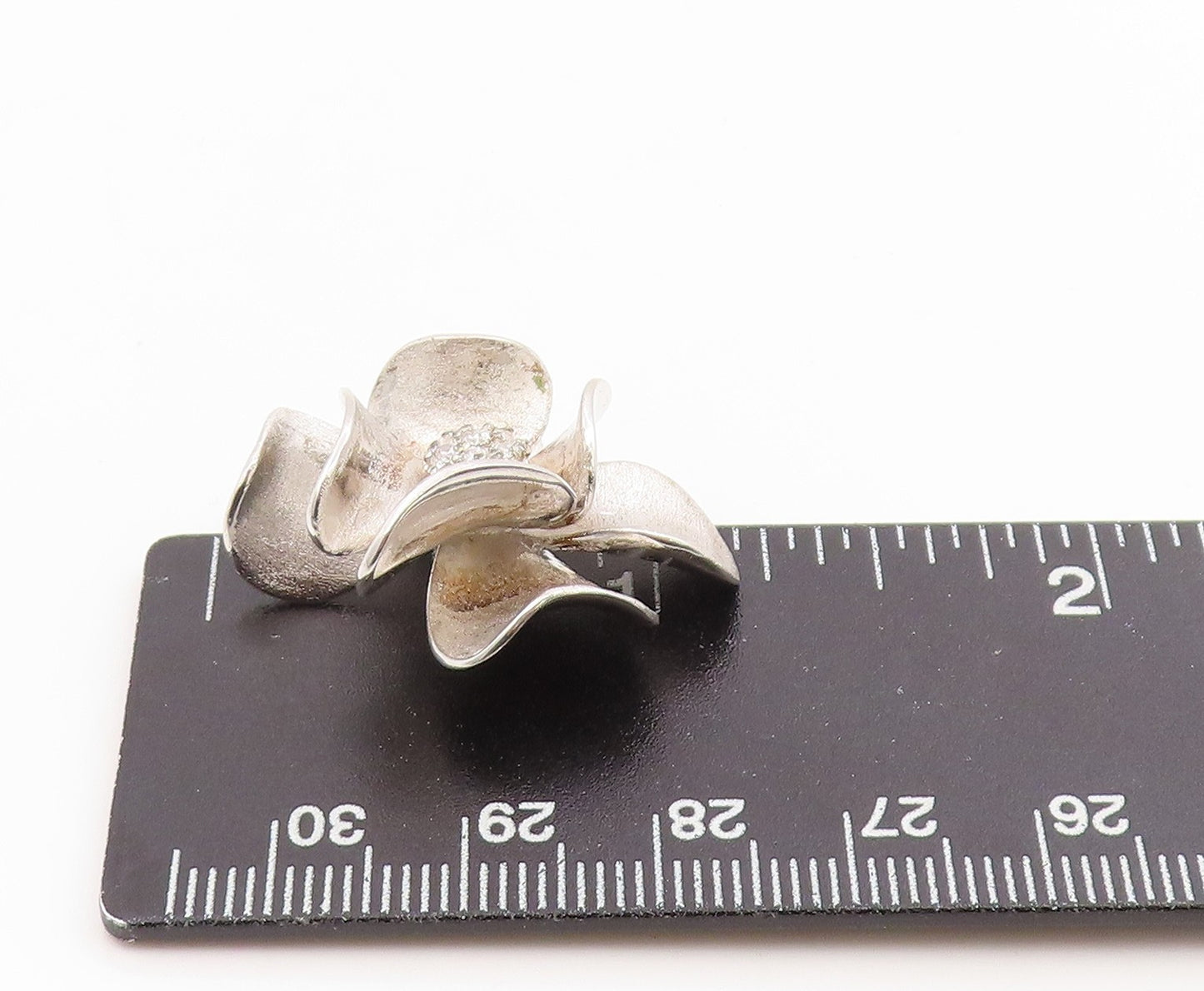 925 Sterling Silver Vintage Pendant Modernist Topaz Floral Petal Charm  PT26183