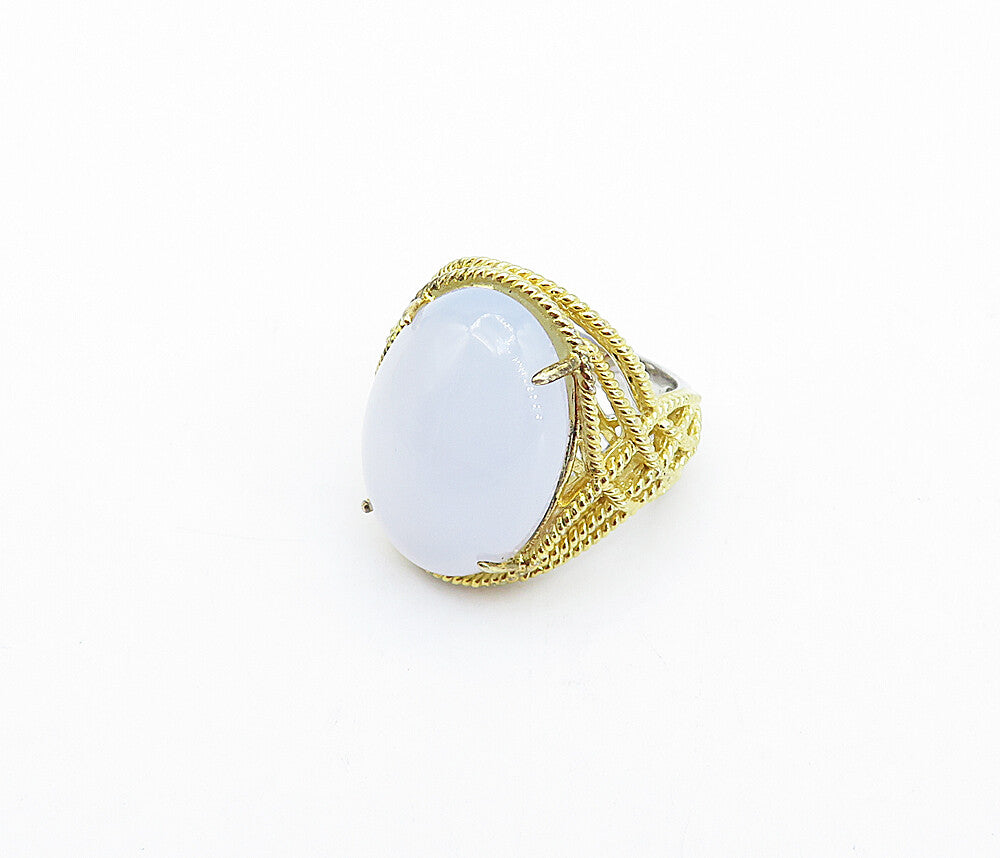 925 Sterling Silver  Cabochon Cut Milky Quartz Cocktail Ring Sz 8  RG4100