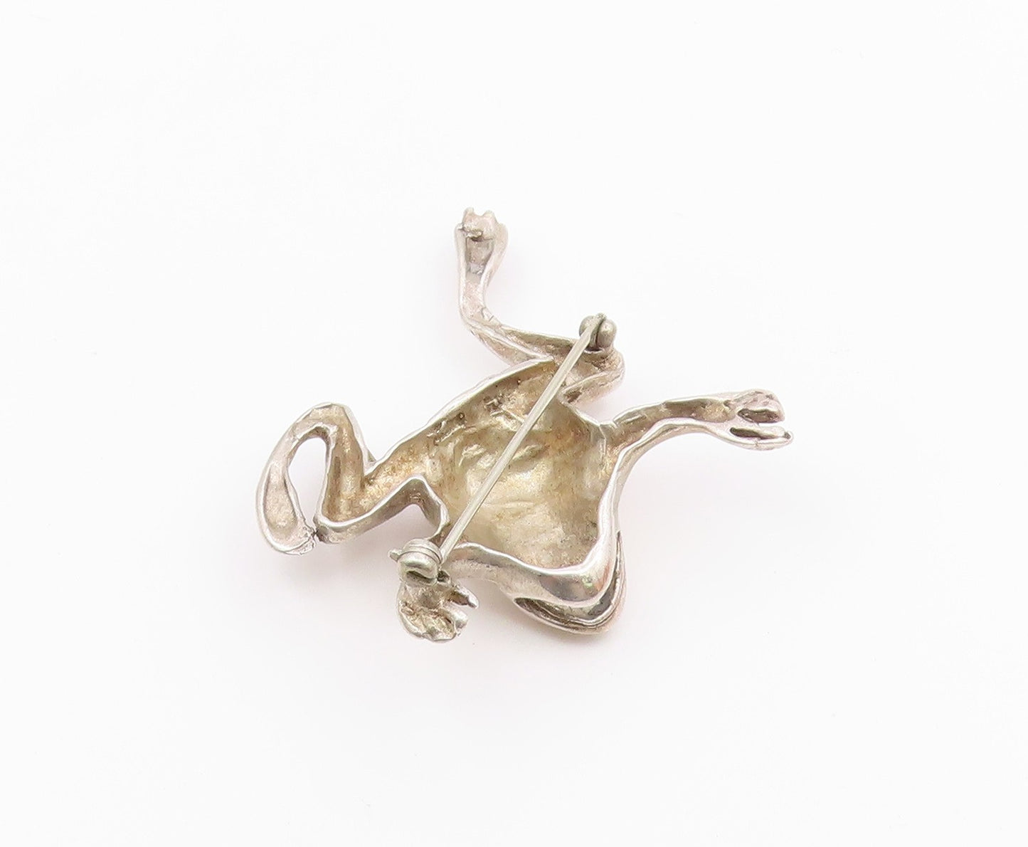925 Sterling Silver  Vintage Carved Open Mouth Frog Brooch Pin  BP9632