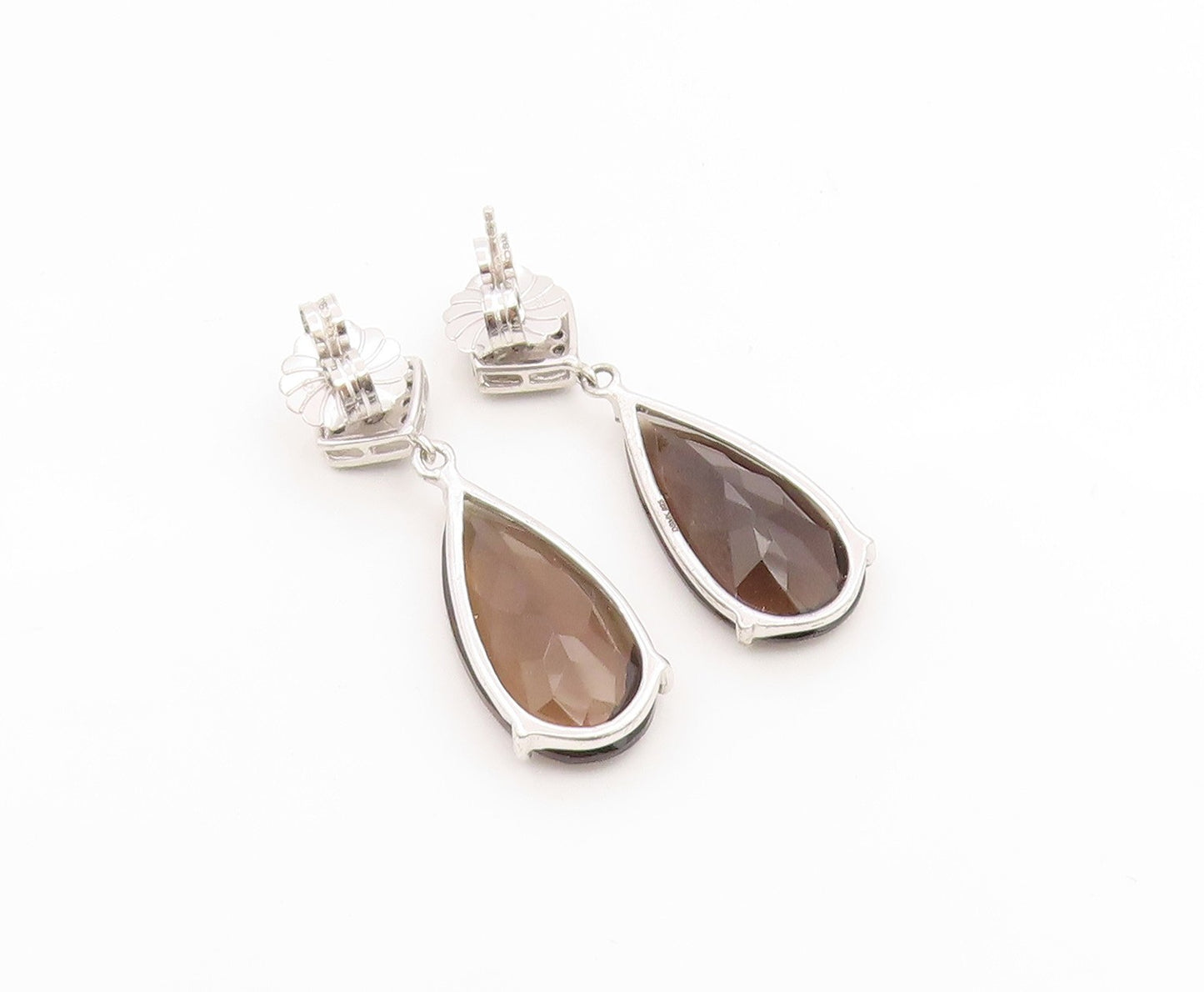 925 Sterling Silver Vintage Earrings Classic Smoky Quartz & CZ Teardrop  EG14350