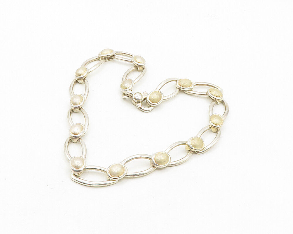 925 Sterling Silver  Vintage Shiny Matte Dome Oval Link Chain Necklace  NE2938