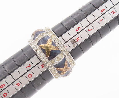 925 Sterling Silver Vintage Ring Designer Topaz Band Framed Carved Sz 6  RG28055