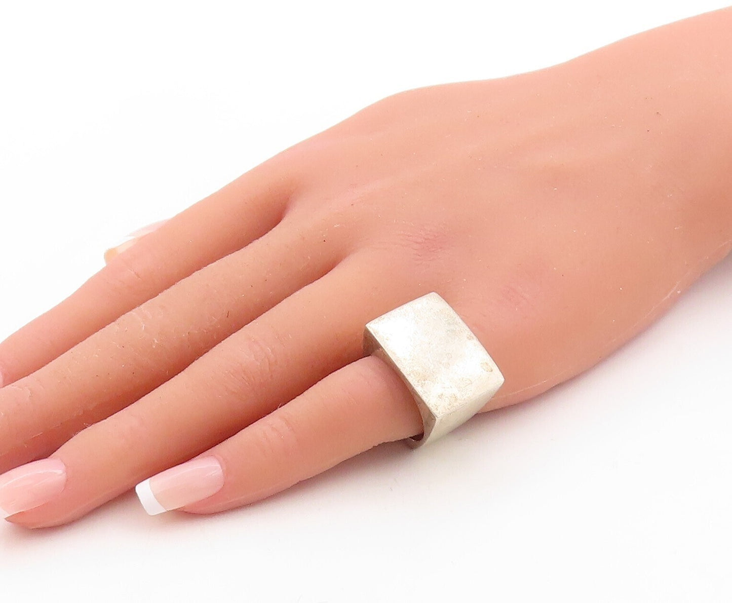 925 Sterling Silver Vintage Ring Designer Solid Large Rectangle   Sz 6.5 RG31447
